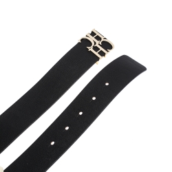 Pre Owned Carolina Herrera Black Leather CHHC Buckle Belt 95CM