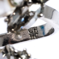 Pre Owned CH Carolina Herrera Crystal Faux Pearl Silver Tone Bypass Ring Size 56