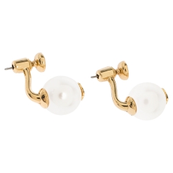Pre Owned CH Carolina Herrera Faux Pearl Gold Tone Long Post Stud Earrings