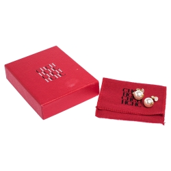 Pre Owned CH Carolina Herrera Faux Pearl Gold Tone Long Post Stud Earrings