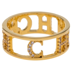Pre Owned Carolina Herrera CH Lovers Crystal Gold Tone Ring Size 55