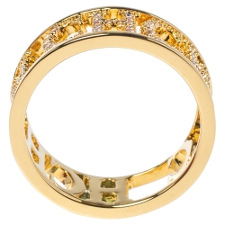 Pre Owned Carolina Herrera CH Lovers Crystal Gold Tone Ring Size 55