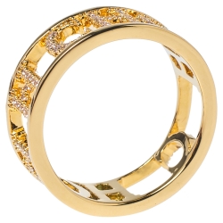 Pre Owned Carolina Herrera CH Lovers Crystal Gold Tone Ring Size 55