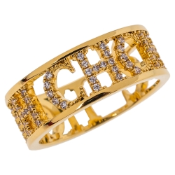 Pre Owned Carolina Herrera CH Lovers Crystal Gold Tone Ring Size 55