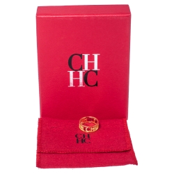 Pre Owned Carolina Herrera CH Lovers Crystal Gold Tone Ring Size 55