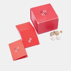 Pre Owned CH Carolina Herrera Bonquet Jasmine Faux Pearl & Crystal Drop Earrings