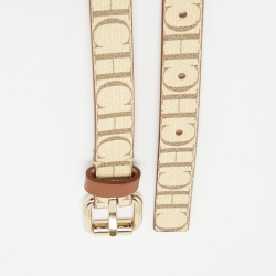 Pre Owned CH Carolina Herrera Beige/Brown Monogram Coated Canvas Slim Belt 80 CM