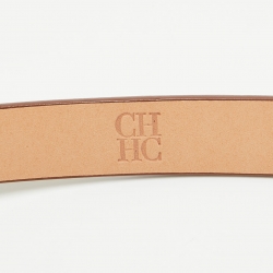 Pre Owned CH Carolina Herrera Beige/Brown Monogram Coated Canvas Slim Belt 80 CM
