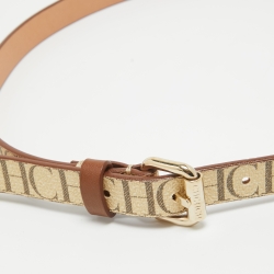 Pre Owned CH Carolina Herrera Beige/Brown Monogram Coated Canvas Slim Belt 80 CM