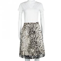 CH Carolina Herrera Beige Leopard Pattern Jacquard Skirt S