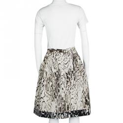 CH Carolina Herrera Beige Leopard Pattern Jacquard Skirt S