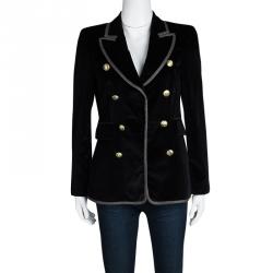 Pre Owned جاكيت بليزر سي أتش كارولينا هيرير قطيفة أزرق كحلي بحواف متباينة وصفين أزرار M