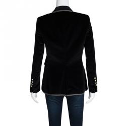 Pre Owned جاكيت بليزر سي أتش كارولينا هيرير قطيفة أزرق كحلي بحواف متباينة وصفين أزرار M