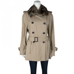 Pre Owned CH Carolina Herrera Beige Raccoon Fur Detail Trench Coat M