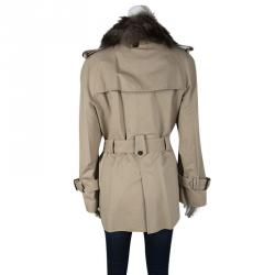 Pre Owned CH Carolina Herrera Beige Raccoon Fur Detail Trench Coat M