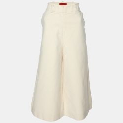 CH Carolina Herrera Cream Stretch Cotton Wide Leg Capri Pants S