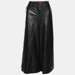 CH Carolina Herrera Black Lambskin Leather Wide Leg Capri Pants M