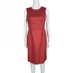 Pre Owned CH Carolina Herrera Red Embossed Jacquard Sleeveless Dress M