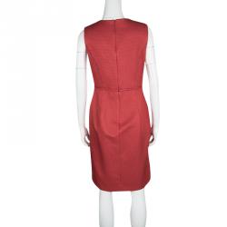 Pre Owned CH Carolina Herrera Red Embossed Jacquard Sleeveless Dress M