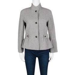Pre Owned CH Carolina Herrera Grey Wool Peplum Coat M