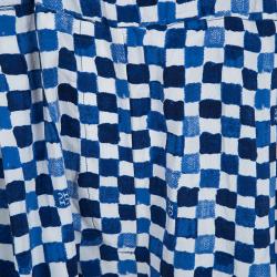 مملوكة مسبقًا CH Carolina Herrera Blue And White Check Printed Silk Elasticized Waist Pants S