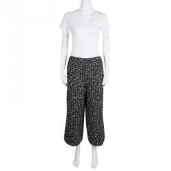 CH Carolina Herrera Monochrome Tweed Fringe Edged Slit Detail Culottes M