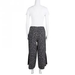 CH Carolina Herrera Monochrome Tweed Fringe Edged Slit Detail Culottes M