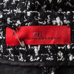 CH Carolina Herrera Monochrome Tweed Fringe Edged Slit Detail Culottes M