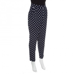 CH Carolina Herrera Navy Blue Polka Dotted Tapered High Waist Trousers M