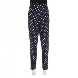 CH Carolina Herrera Navy Blue Polka Dotted Tapered High Waist Trousers M