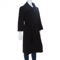 Pre Owned CH Carolina Herrera Black Wool and Angora Belted Coat  M