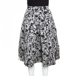 CH Carolina Herrera Monochrome Floral Patterned Brocade Flared Skirt M