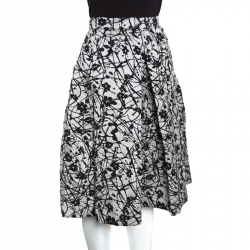 CH Carolina Herrera Monochrome Floral Patterned Brocade Flared Skirt M