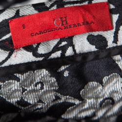 CH Carolina Herrera Monochrome Floral Patterned Brocade Flared Skirt M