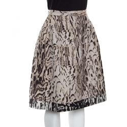 CH Carolina Herrera Beige Leopard Pattern Jacquard Skirt S