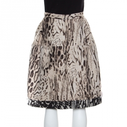 CH Carolina Herrera Beige Leopard Pattern Jacquard Skirt S