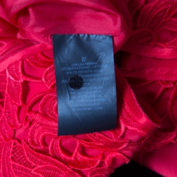 Pre Owned فستان سي أتش كارولينا هيريرا دانتيل أحمر بحزام وبلا أكمام S