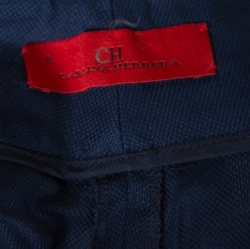 CH Carolina Herrera  Navy Blue Linen and Cotton Flared High Waist Trousers M