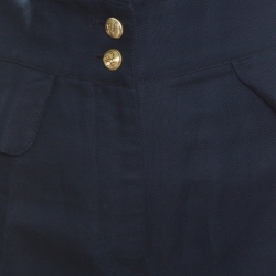 CH Carolina Herrera  Navy Blue Linen and Cotton Flared High Waist Trousers M