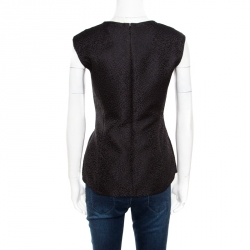 Pre Owned توب سي إتش كارولينا هيريرا جاكار أسود مورد منقوش بيبليوم غير متساوية S