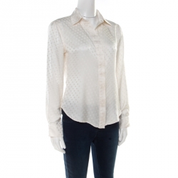 Pre Owned قميص سي أتش كارولينا هيرير أبيض منقط بأكمام طويلة M