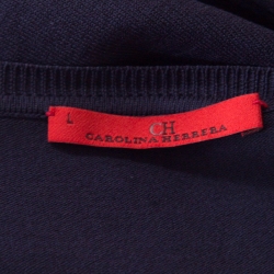 Pre Owned CH Carolina Herrera Navy Blue Knit Ruffle Detail Cropped Cardigan L