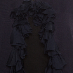 Pre Owned CH Carolina Herrera Navy Blue Knit Ruffle Detail Cropped Cardigan L