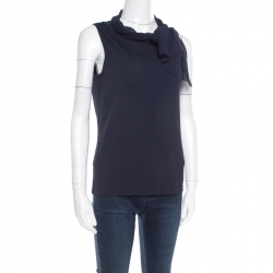 Pre Owned توب سي إتش كارولينا هيريرا تريكو أزرق كحلي ديرابيه بلا أكمام M