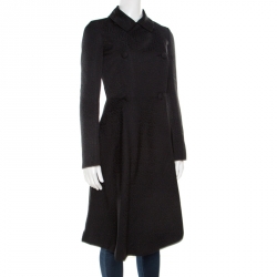 Pre Owned CH Carolina Herrera Black Floral Embossed Jacquard Double Breasted Overcoat S