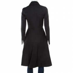 Pre Owned CH Carolina Herrera Black Floral Embossed Jacquard Double Breasted Overcoat S