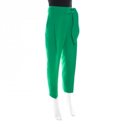 Pre Owned CH Carolina Herrera Parrot Green Waist Tie Detail High Waist Pants S