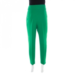 Pre Owned CH Carolina Herrera Parrot Green Waist Tie Detail High Waist Pants S