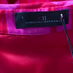 Pre Owned CH Carolina Herrera Pink and Red Gemoetric Jacquard Maxi Shirt Dress M