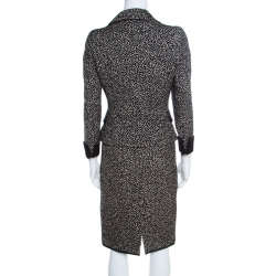 Pre Owned CH Carolina Herrera Monochrome Embossed Jacquard Satin Trim Skirt Suit S